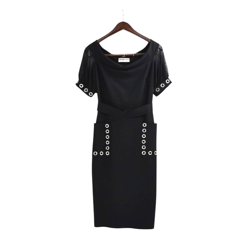 Chiara Boni La Petite Robe Galena Grommet Jersey Cocktail Dress Black Womens M - Picture 1 of 10